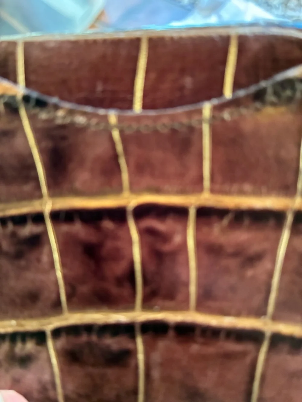 2 Croc-Embossed Wallets Brown Leather Card Wallet with Gold Snap and Calf Hair